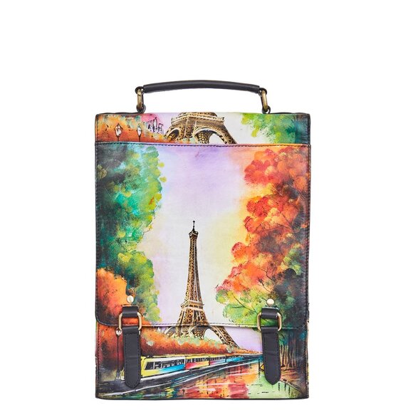 Hand-Painted Shoulder Bag with Eiffel Tower Artwork- Crossbody, Top Handle Bag - Picture 1 of 9